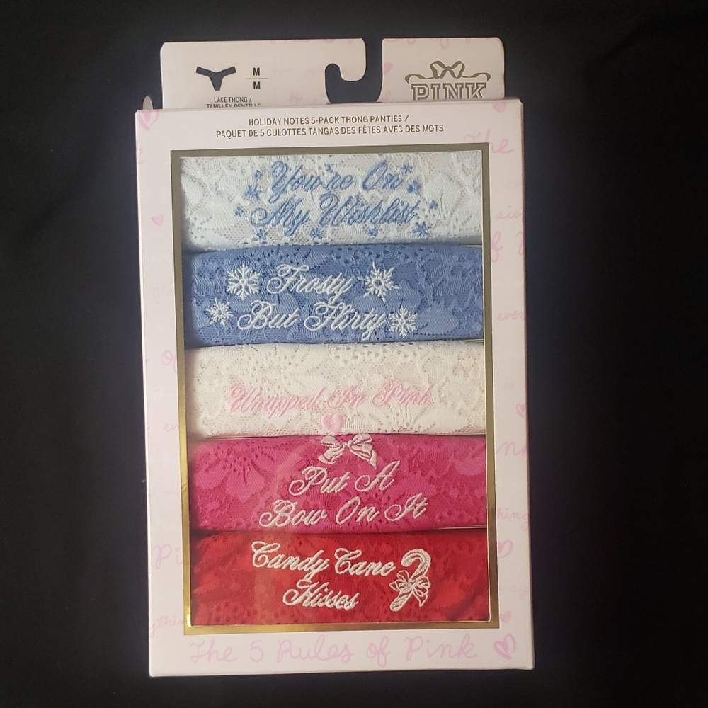 PINK Victoria's Secret Festive Panty Set - White, Blue, Pink, Red